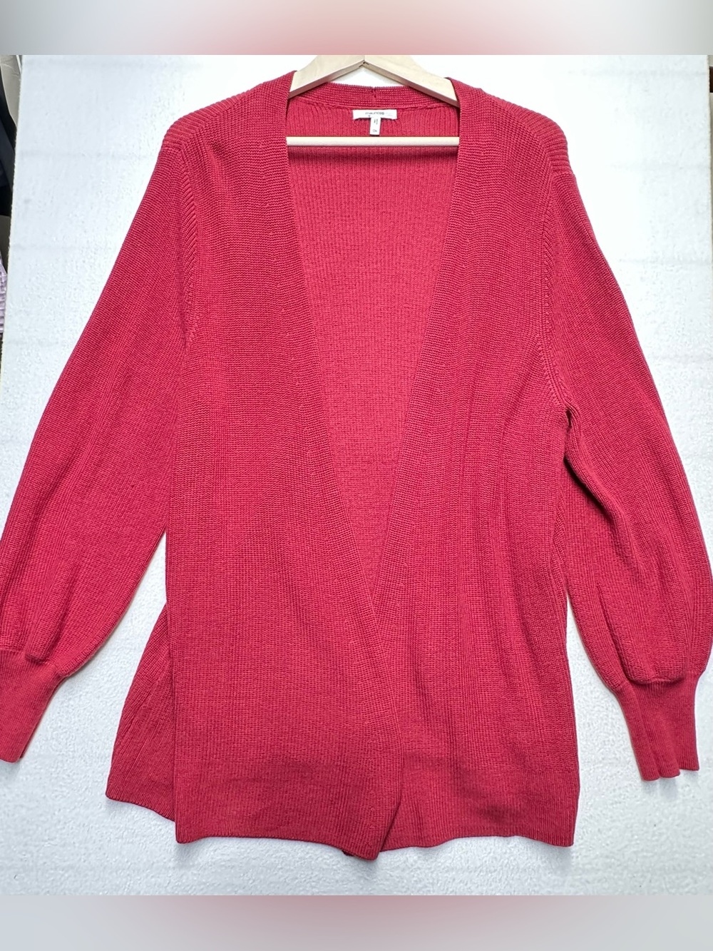 Maurices 0X Raspberry Open Front Knit Cardigan Balloon Sleeve Sweater